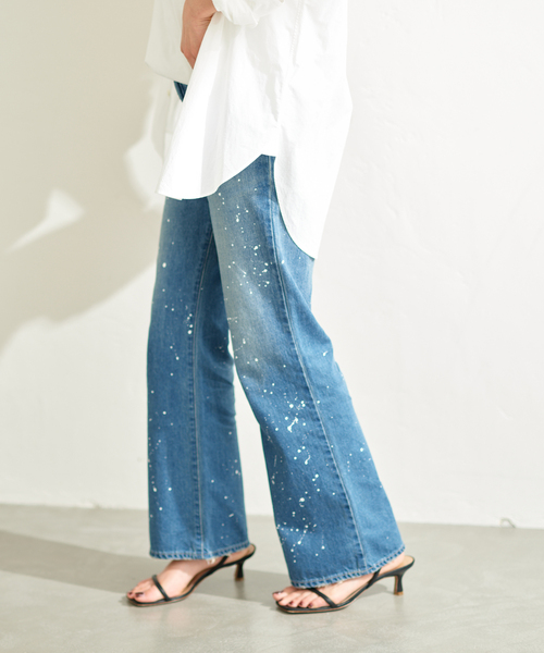 「FRAMeWORK」 加工デニムパンツ LARGE サックスブルー レディース