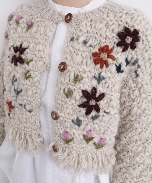 アトリエドゥサボン カラフルジャガード　お花あそびのカーディガン　新品 l'atelier du savon（アトリエドゥサボン） カーディガン 花の咲く