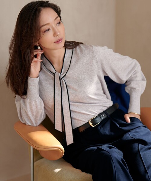 23区　ボウタイ ニット 洗える】レーヨンポリエステルストレッチ ボウタイ ニット / 23区