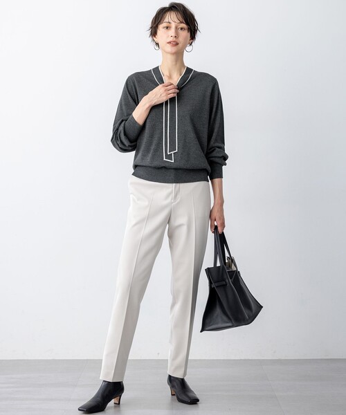 23区　ボウタイ ニット 洗える】レーヨンポリエステルストレッチ ボウタイ ニット / 23区