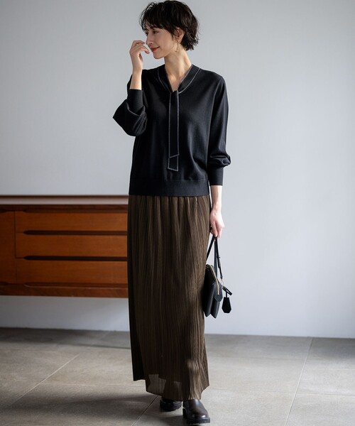 23区　ボウタイ ニット 洗える】レーヨンポリエステルストレッチ ボウタイ ニット / 23区