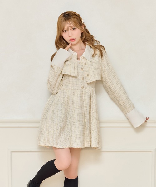 アプレジュール　ツイードショートジャケット　ミニワンピース　セット apres jour（アプレジュール） ワンピース 「セット着用可能」ツイード