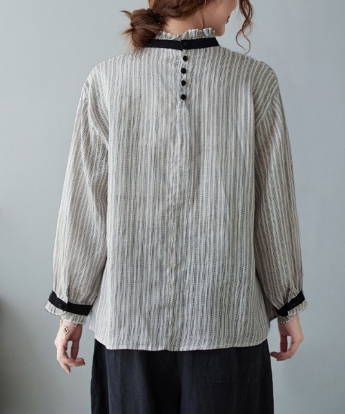 ブラウス シャツ フリル襟ストライプブラウス レディース : ZOZOTOWN