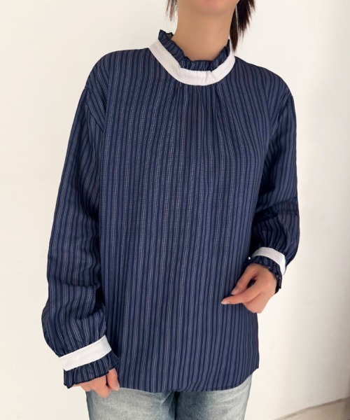 ブラウス シャツ フリル襟ストライプブラウス レディース : ZOZOTOWN