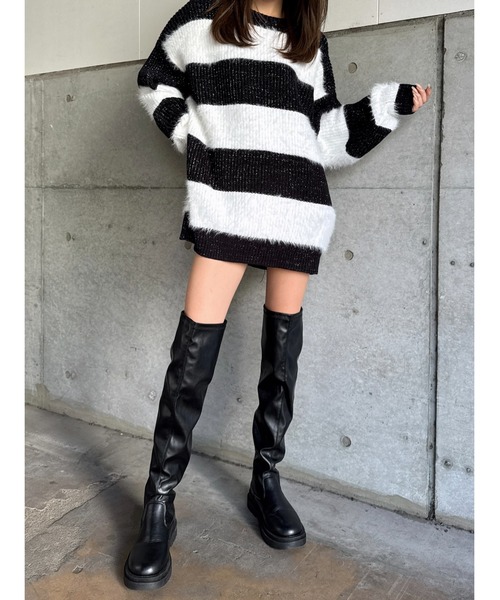 送料込♡ジャス♡パーツ付ボーダーニット♡ ニット セーター 「26SS 新色追加」襟付きボーダーニット レディース