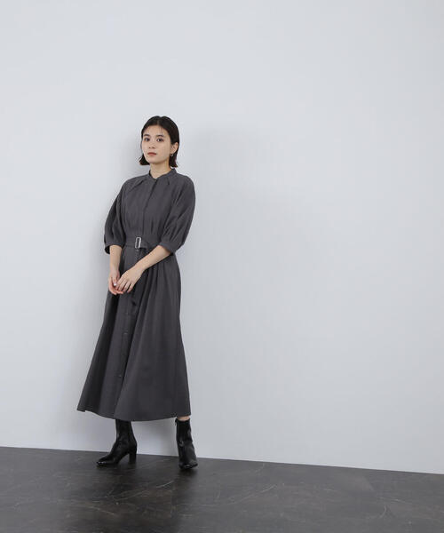 「NATURAL BEAUTY BASIC」 半袖ワンピース MEDIUM チャコールグレー レディース_画像3