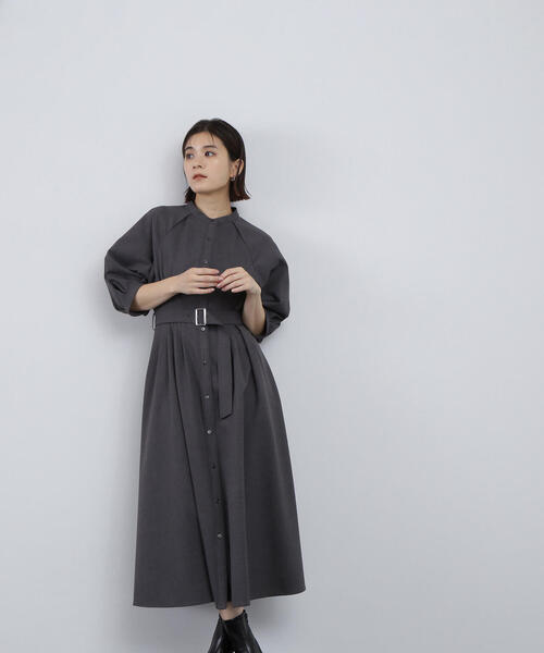 「NATURAL BEAUTY BASIC」 半袖ワンピース MEDIUM チャコールグレー レディース_画像4