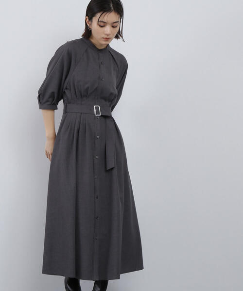 「NATURAL BEAUTY BASIC」 半袖ワンピース MEDIUM チャコールグレー レディース_画像6