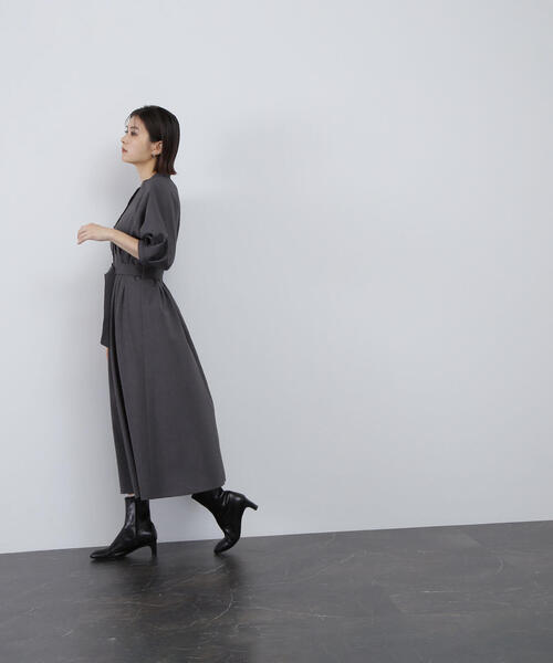 「NATURAL BEAUTY BASIC」 半袖ワンピース MEDIUM チャコールグレー レディース_画像7