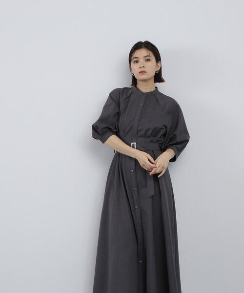 「NATURAL BEAUTY BASIC」 半袖ワンピース MEDIUM チャコールグレー レディース_画像8