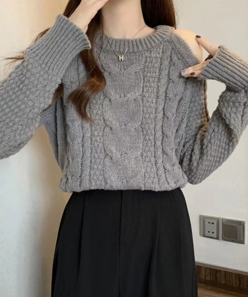 ニット セーター オフショルダーケーブルニット レディース : ZOZOTOWN