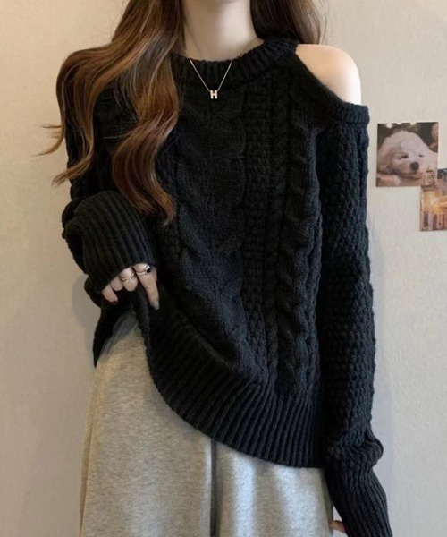 ニット セーター オフショルダーケーブルニット レディース : ZOZOTOWN