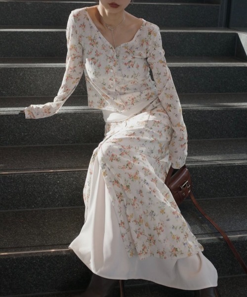 Ameri（アメリ） ワンピース SHEER RIB CARDIGAN WITH STRAIGHT DRESS