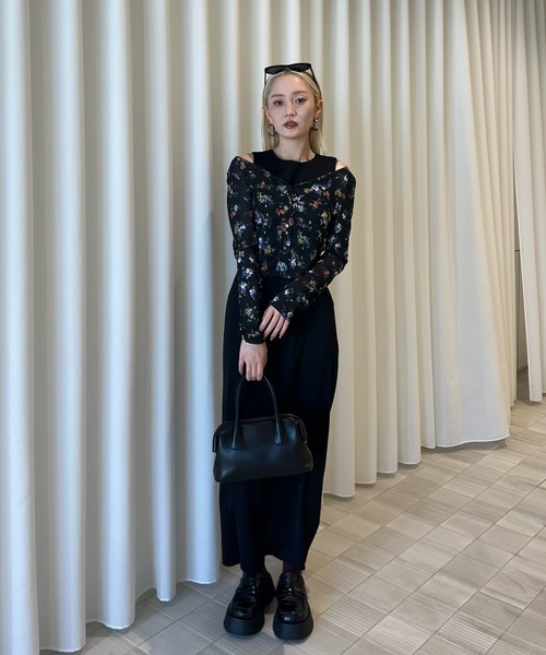 Ameri（アメリ） ワンピース SHEER RIB CARDIGAN WITH STRAIGHT DRESS