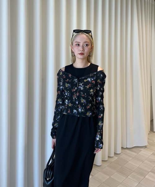 Ameri（アメリ） ワンピース SHEER RIB CARDIGAN WITH STRAIGHT DRESS