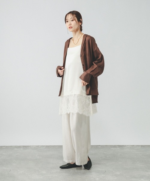 レースサテンチュニックキャミソール　美品 GLOBAL WORK（グローバルワーク） キャミソール サテンレースキャミ