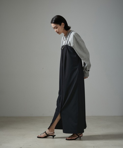 「SALON adam et rope'」 サロペットスカート L グレー×ホワイト レディース_画像2