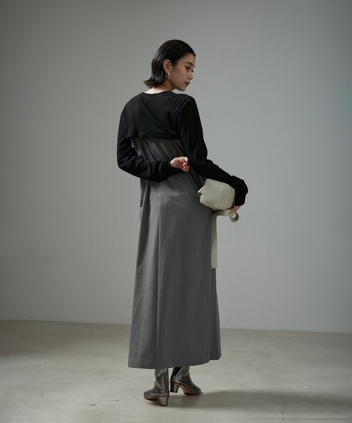 「SALON adam et rope'」 サロペットスカート L グレー×ホワイト レディース_画像4