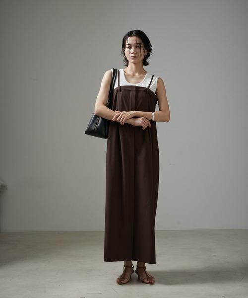 「SALON adam et rope'」 サロペットスカート L グレー×ホワイト レディース_画像5