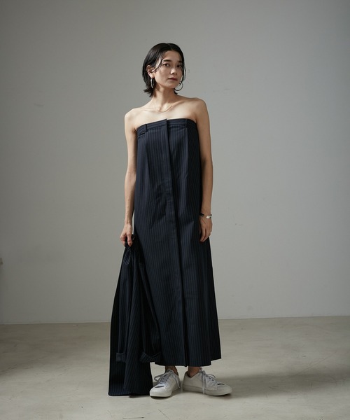 「SALON adam et rope'」 サロペットスカート L グレー×ホワイト レディース_画像6