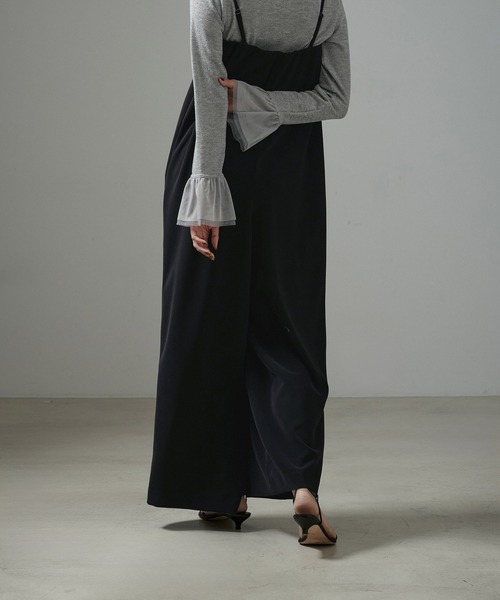 「SALON adam et rope'」 サロペットスカート L グレー×ホワイト レディース_画像8