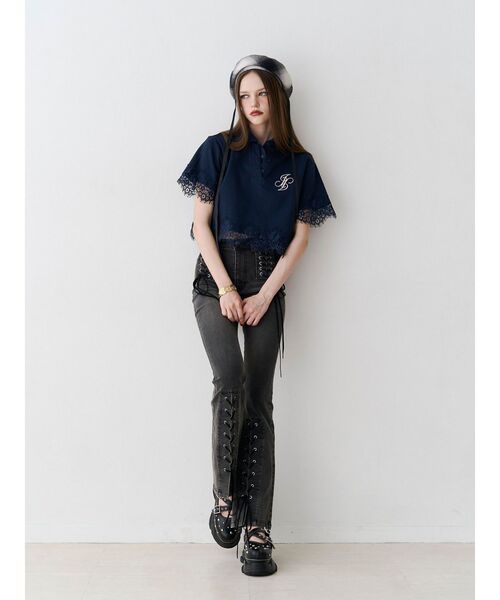 jouetie（ジュエティ） tシャツ 半袖 レースドッキングポロトップス