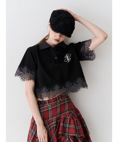 jouetie（ジュエティ） tシャツ 半袖 レースドッキングポロトップス