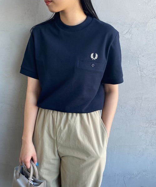 FRED PERRY フレッドペリー　別注 ワンポイントロゴ刺繍 鹿の子Tシャツ FRED PERRY（フレッドペリー） tシャツ 半袖 ワンポイントロゴ刺繍