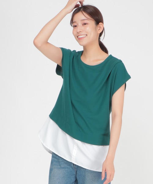 ikka tシャツ カットミラノ裾切り替えプルオーバー レディース