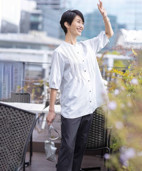 定価¥52,800✨ロエフ コットンポプリンプリーツシャツ ピンタック 紺 0 J.PRESS ブラウス シャツ 「WEB限定・洗える」ラミーポプリン