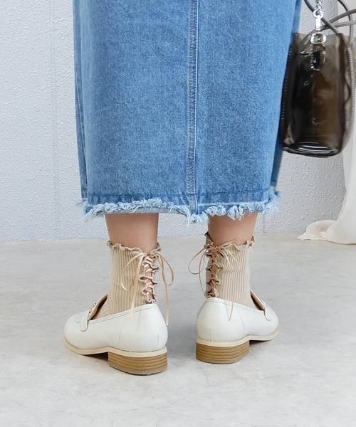 minia（ミニア） 靴下 編み上げリボンソックス レディース : ZOZOTOWN
