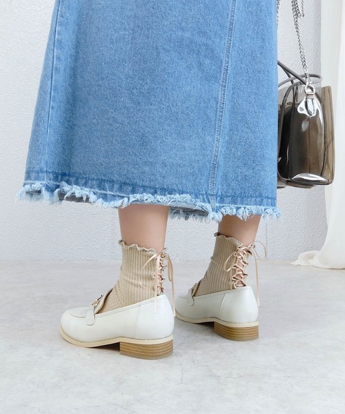 minia 靴下 編み上げリボンソックス レディース : ZOZOTOWN