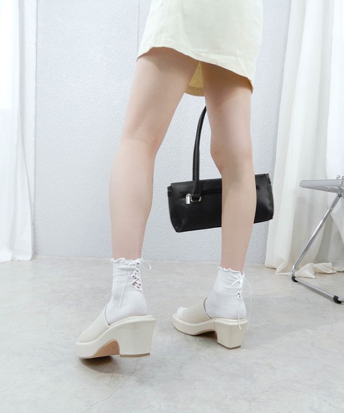 minia 靴下 編み上げリボンソックス レディース : ZOZOTOWN