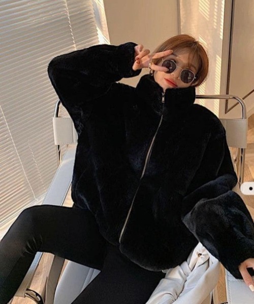 スタンドカラーボアブルゾン／ヤマダヤ 新品】クローブ CLOVE スタンドカラーボアブルゾン チャコールグレー