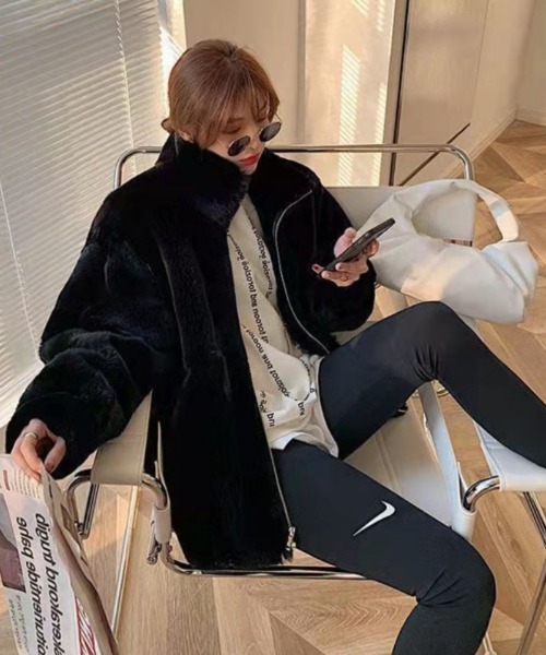 ブルゾン アウター スタンドカラー ボアファーブルゾン レディース