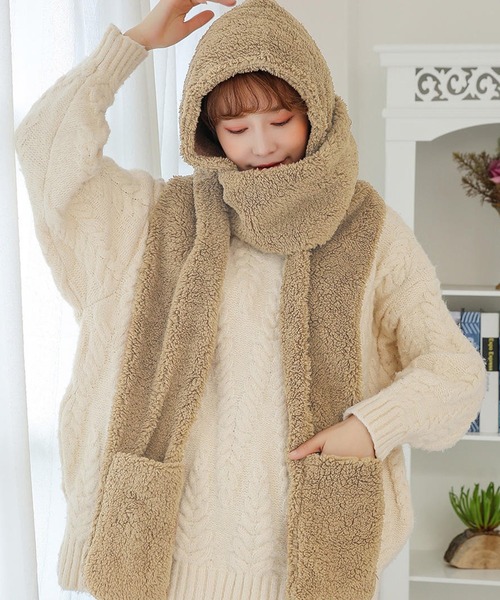 DAY CLOSET マフラー ストール レディース 手袋にもなるモコモコボアの