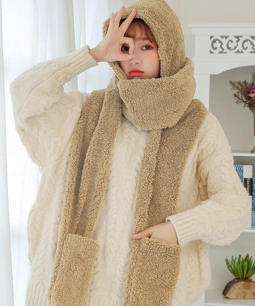 DAY CLOSET マフラー ストール レディース 手袋にもなるモコモコボアの