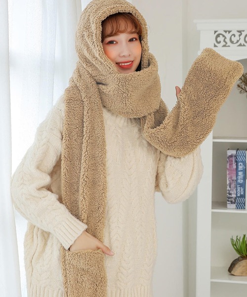 DAY CLOSET マフラー ストール レディース 手袋にもなるモコモコボアの