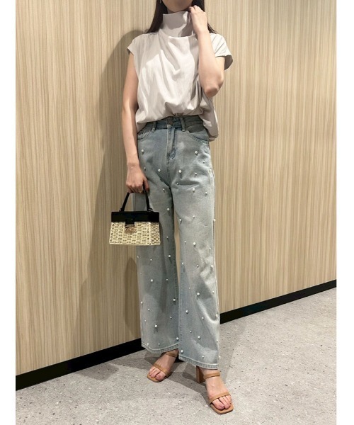 パール付デニムストレートパンツ fifth ジーンズ デニム デニムパンツ パールストレートデニム