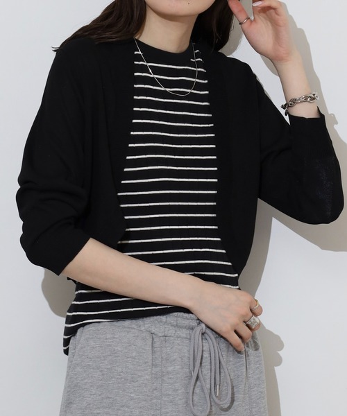 b4542【アーカディアン】レディース　カーディガン　ボレロ　ショート　長袖　黒 Anna Nicola カーディガン ニットショートボレロ レディース