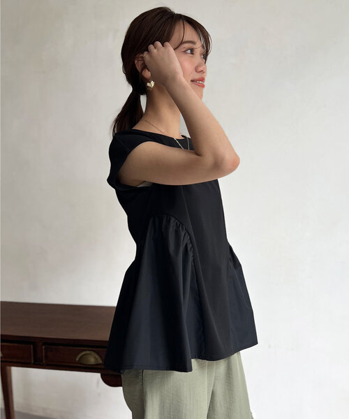 tシャツ ペプラムスウェットプルオーバー レディース Chez toi tシャツ サイドペプラムプルオーバー レディース