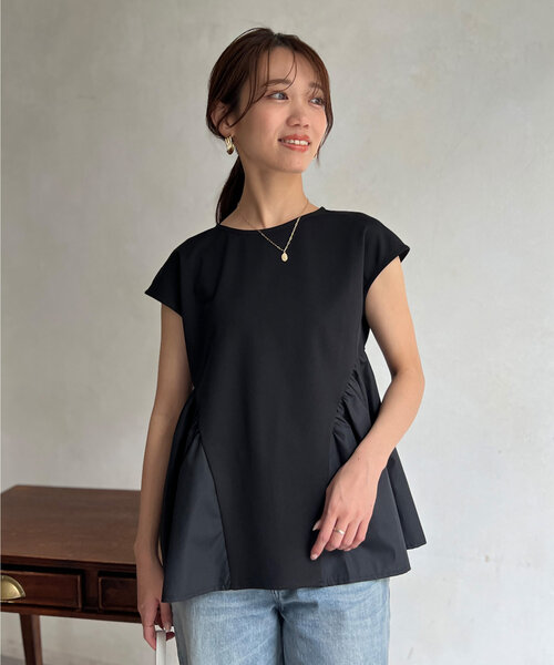 tシャツ サイドタックプルオーバー レディース 大きいサイズ レディース トップス 袖レース タケノコタック