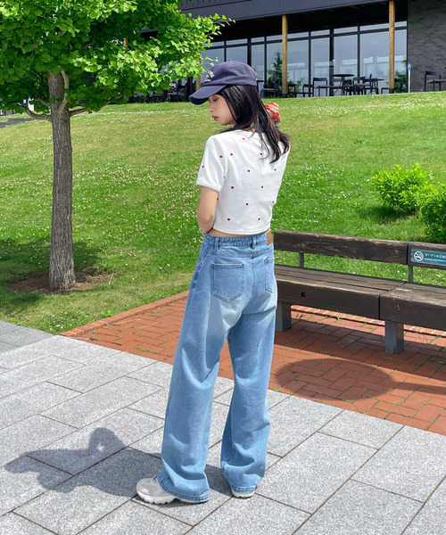 tシャツ Heart Bubble Tシャツ レディース ハートロゴ刺繍TEE|ems excite | RETRO GIRL ONLINE STORE