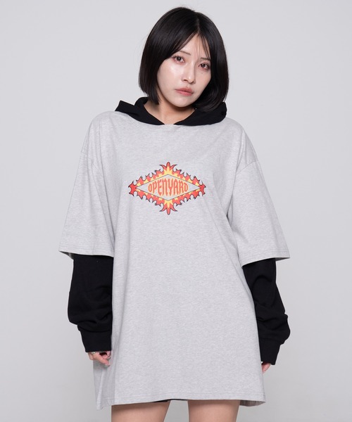 tシャツ 「OY/オーワイ」 WAFFLE LAYERED HOODED LONG SLEEVE/フード レイヤードロングスリーブ レディース メンズ