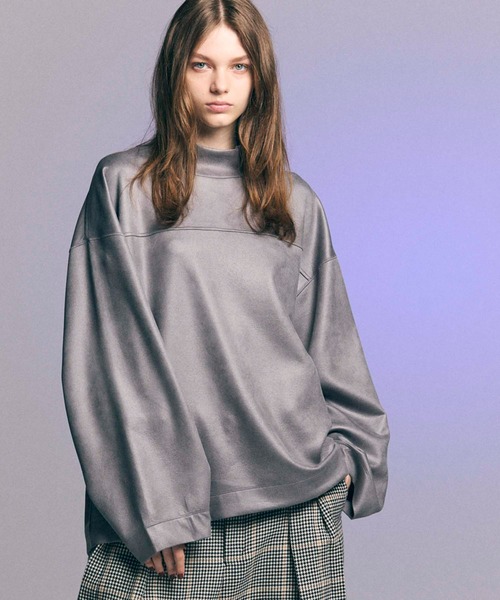 トレーナー スウェット 「UNISEX」Leather-Like Prime-Over Mock Neck 
