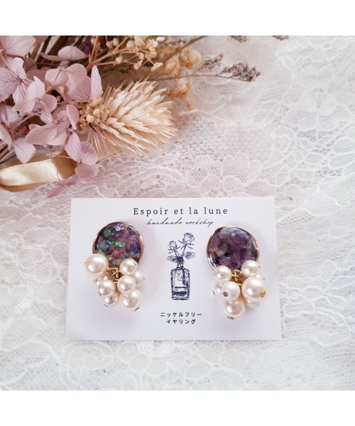 TONE イヤリング 「Espoir et la lune」螺鈿細工風シェル