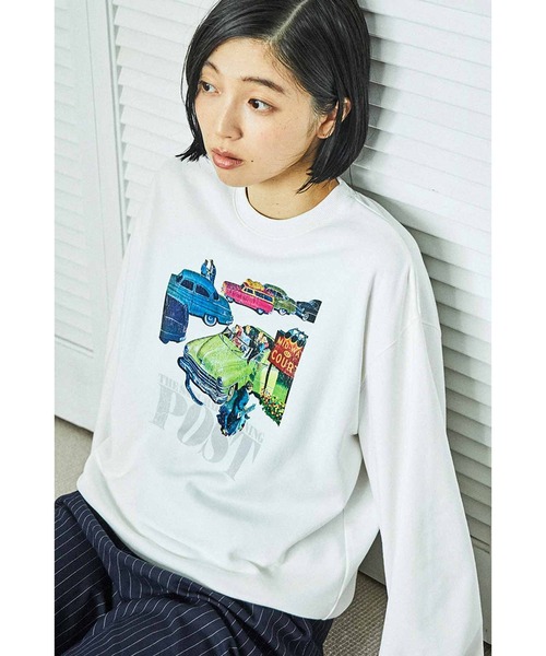 トレーナー スウェット ＴＨＲＥＥ　ＦＩＦＴＹ　ＳＴＡＮＤＡＲＤ　Ｓａｔｕｒｄａｙ　Ｅｖｅｎｉｎｇ　Ｐｏｓｔ　ヴィンテージライクプリントトレーナー レ
