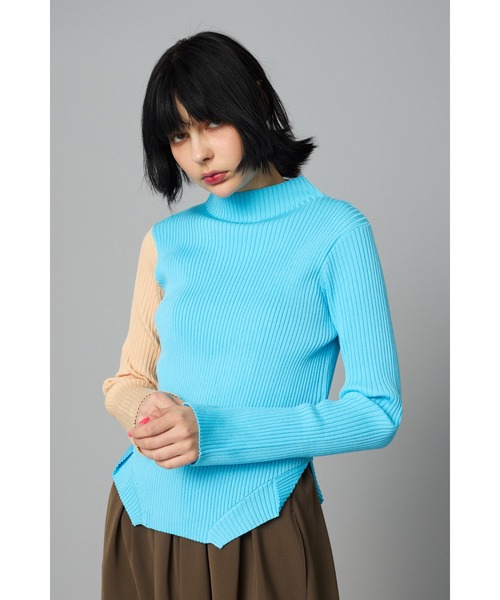 ニット セーター Bicolor rib knit tops　　バイカラーリブニットトップス レディース