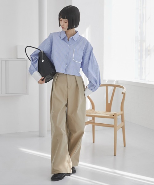 ANGIE ブラウス シャツ クロップドシャツ レディース : ZOZOTOWN