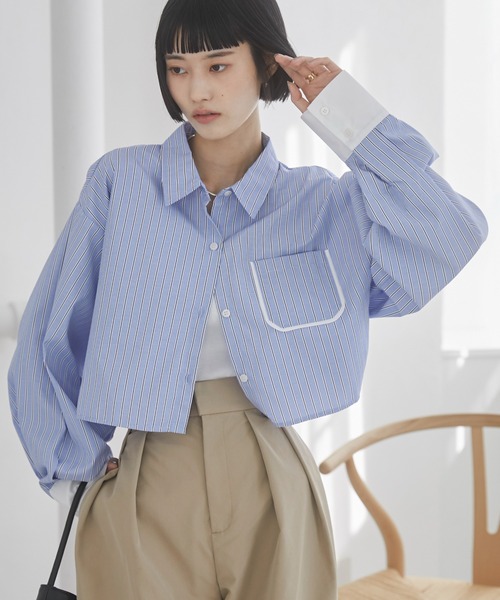 クロップドフレンチシャツ ANGIE ブラウス シャツ クロップドシャツ レディース : ZOZOTOWN Yahoo